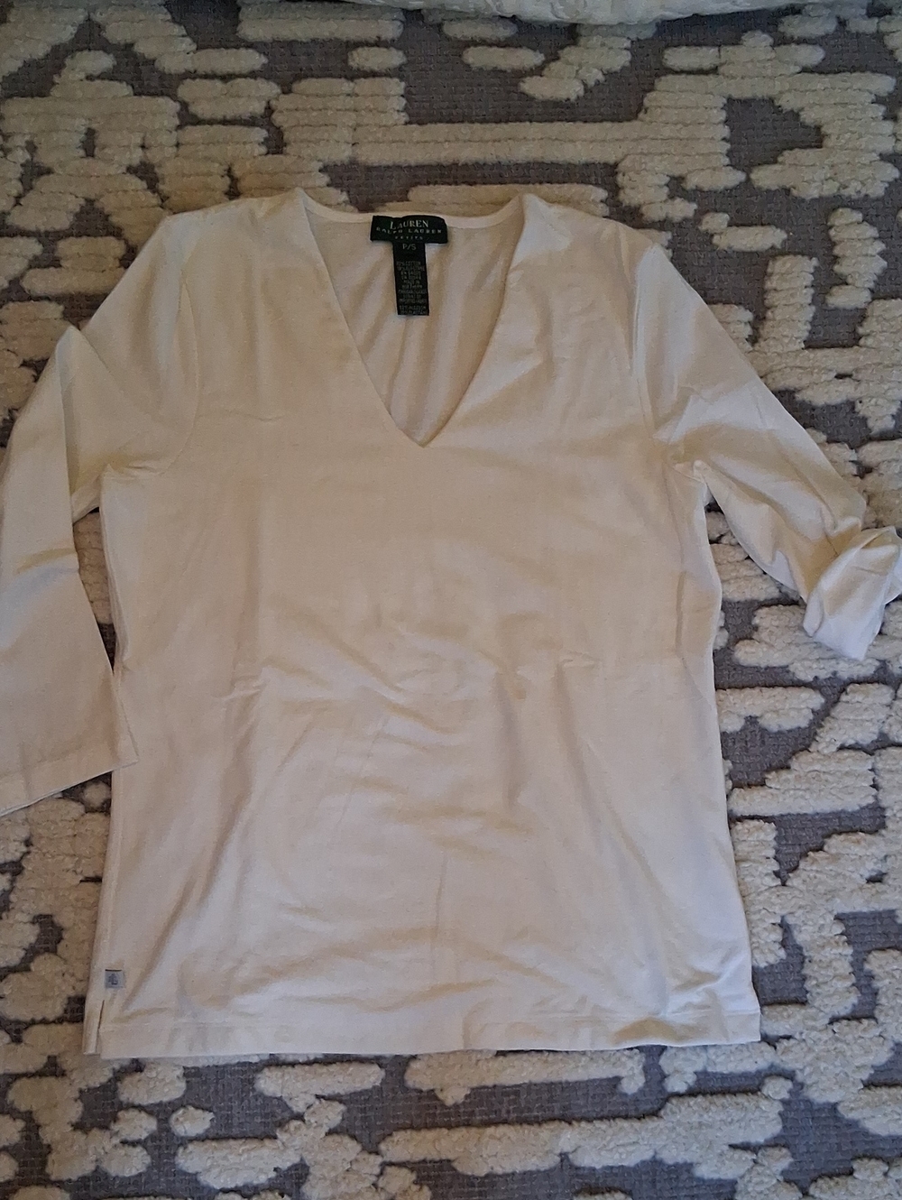Lauren Ralph Lauren Ivory V-Neck Long Sleeve Top